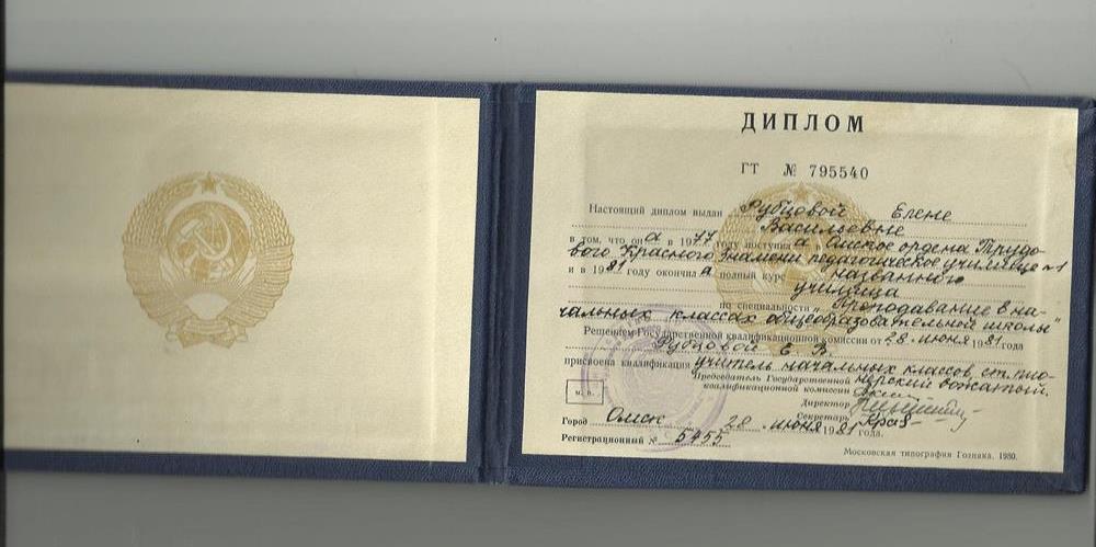 Диплом учителя начальных классов 