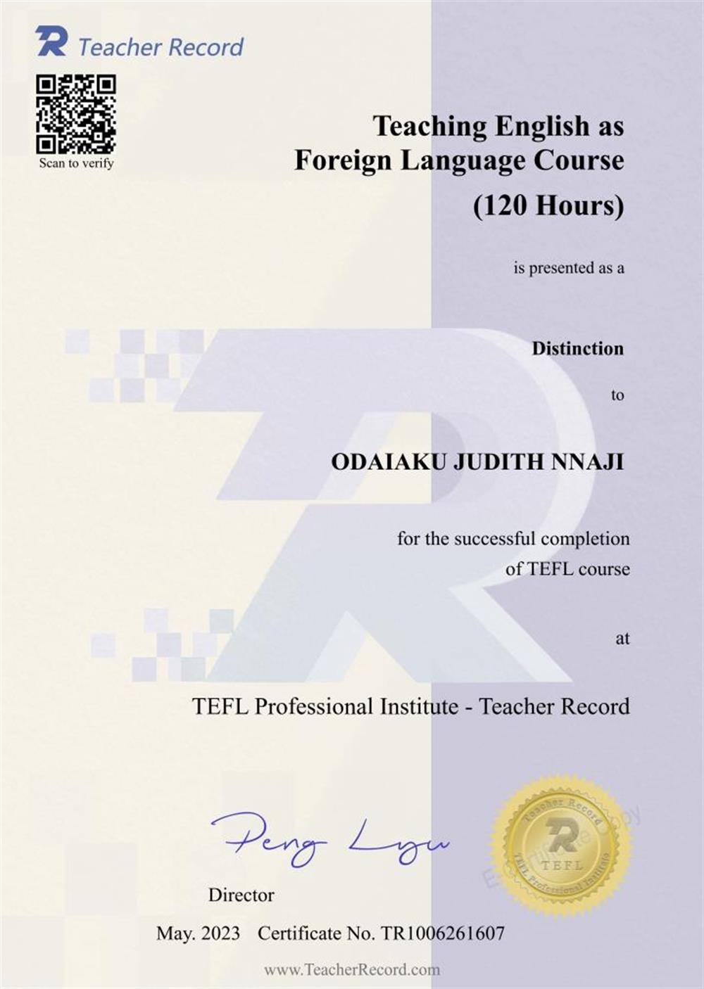 TEFL English language professional institute certificate 