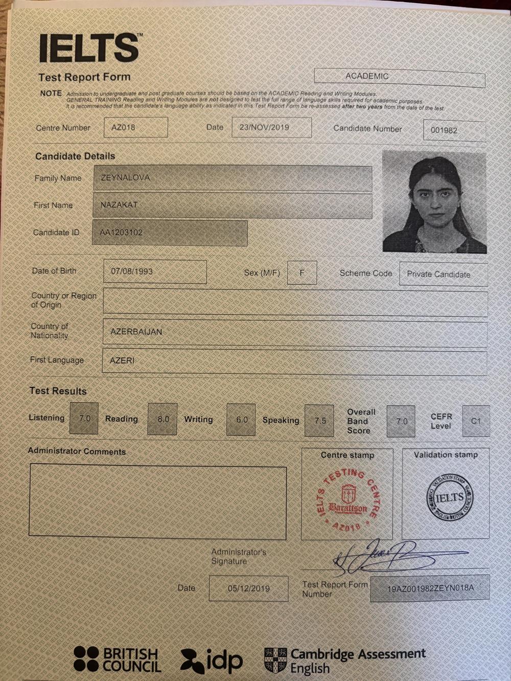 Сертификат IELTS (Academic)