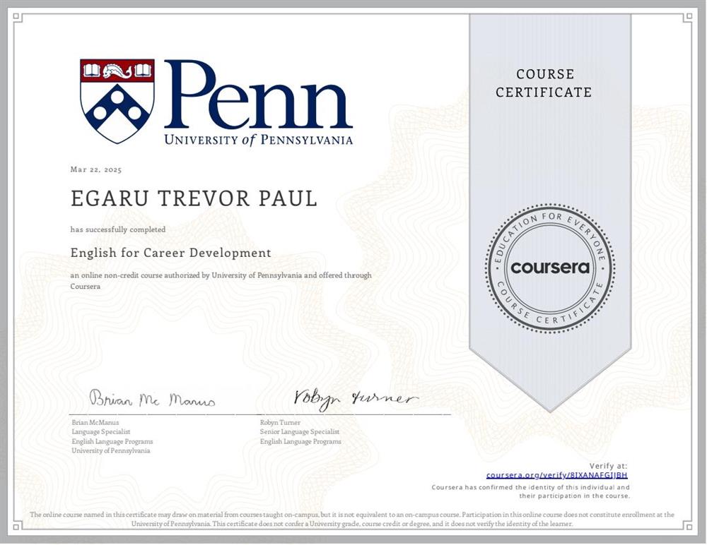 Сертификат. University of Pennsylvania 
