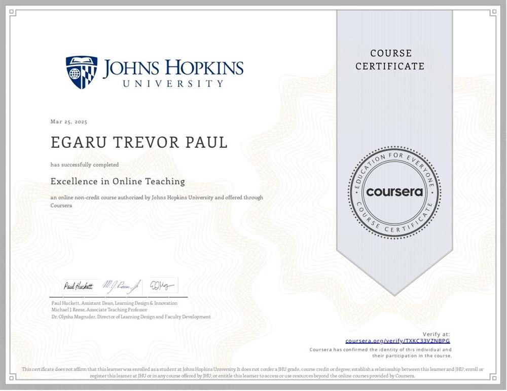 Сертификат. Johns Hopkins University 