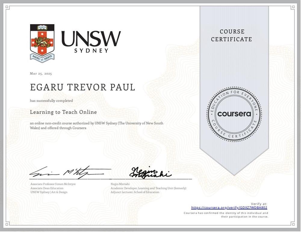 Сертификат. UNSW