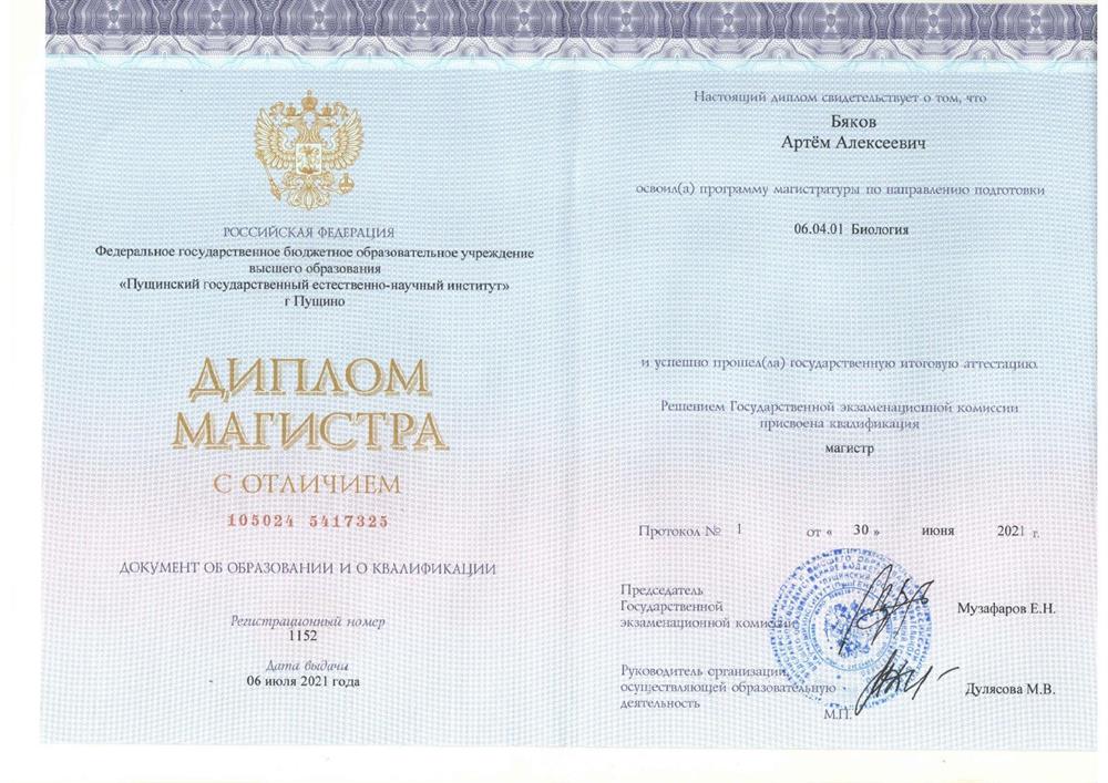 Диплом магистра с отличием