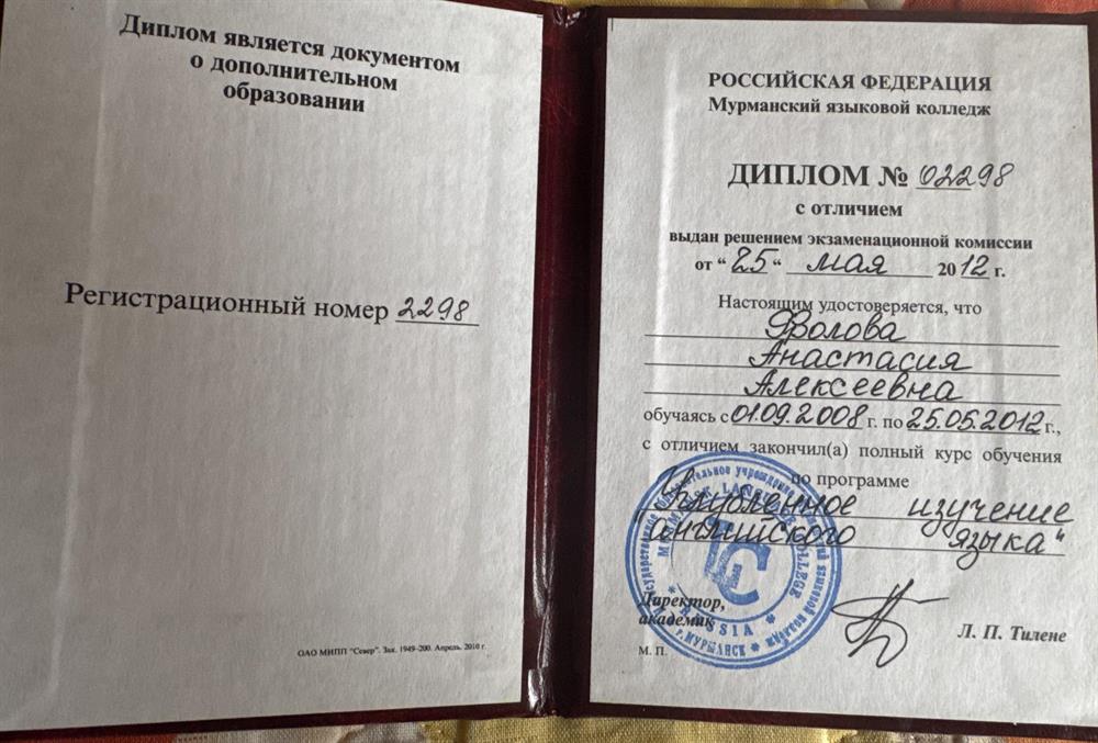 Диплом о дополнительном образовании