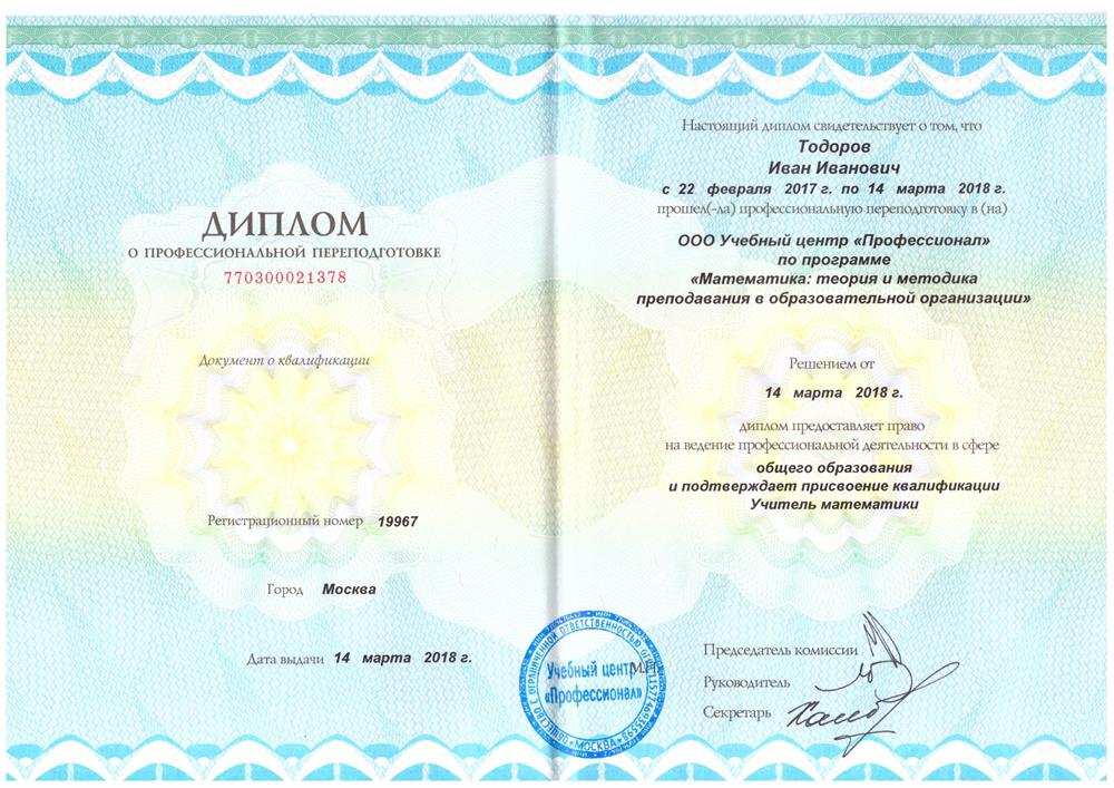 Диплом Учитель математики