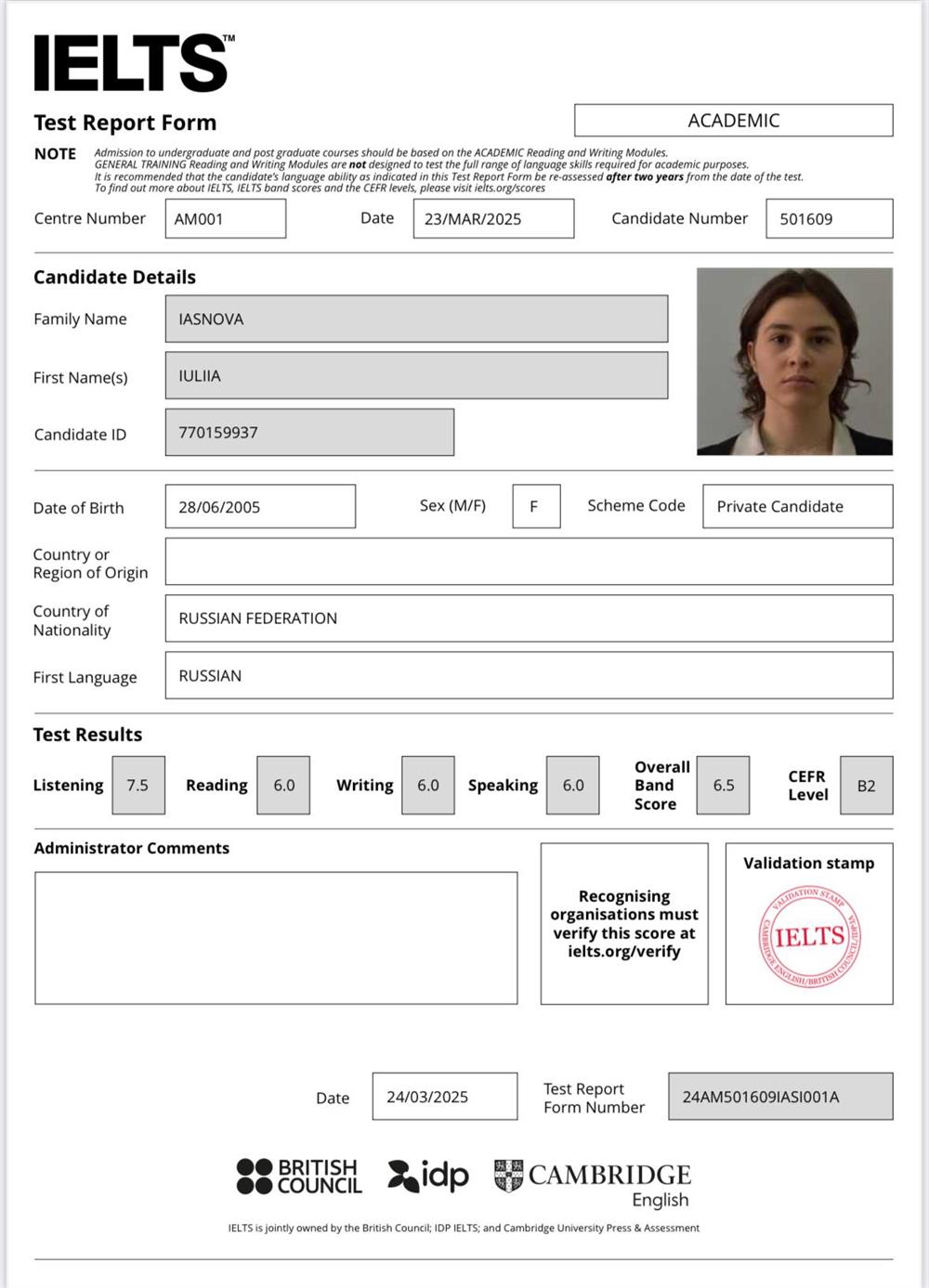 IELTS results 