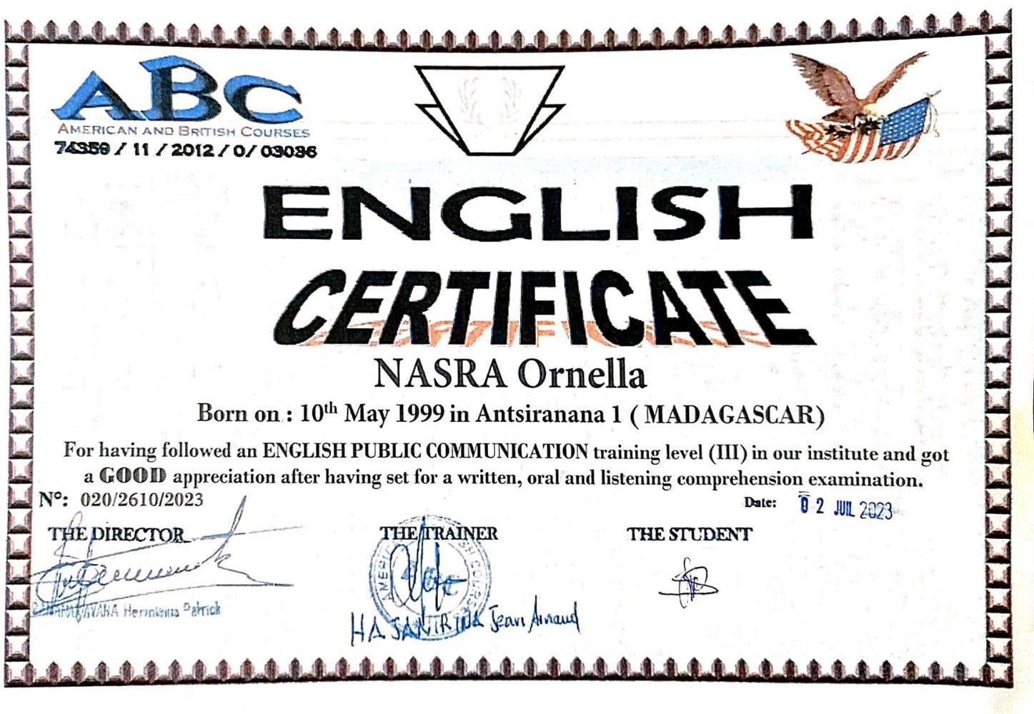 English certificat 