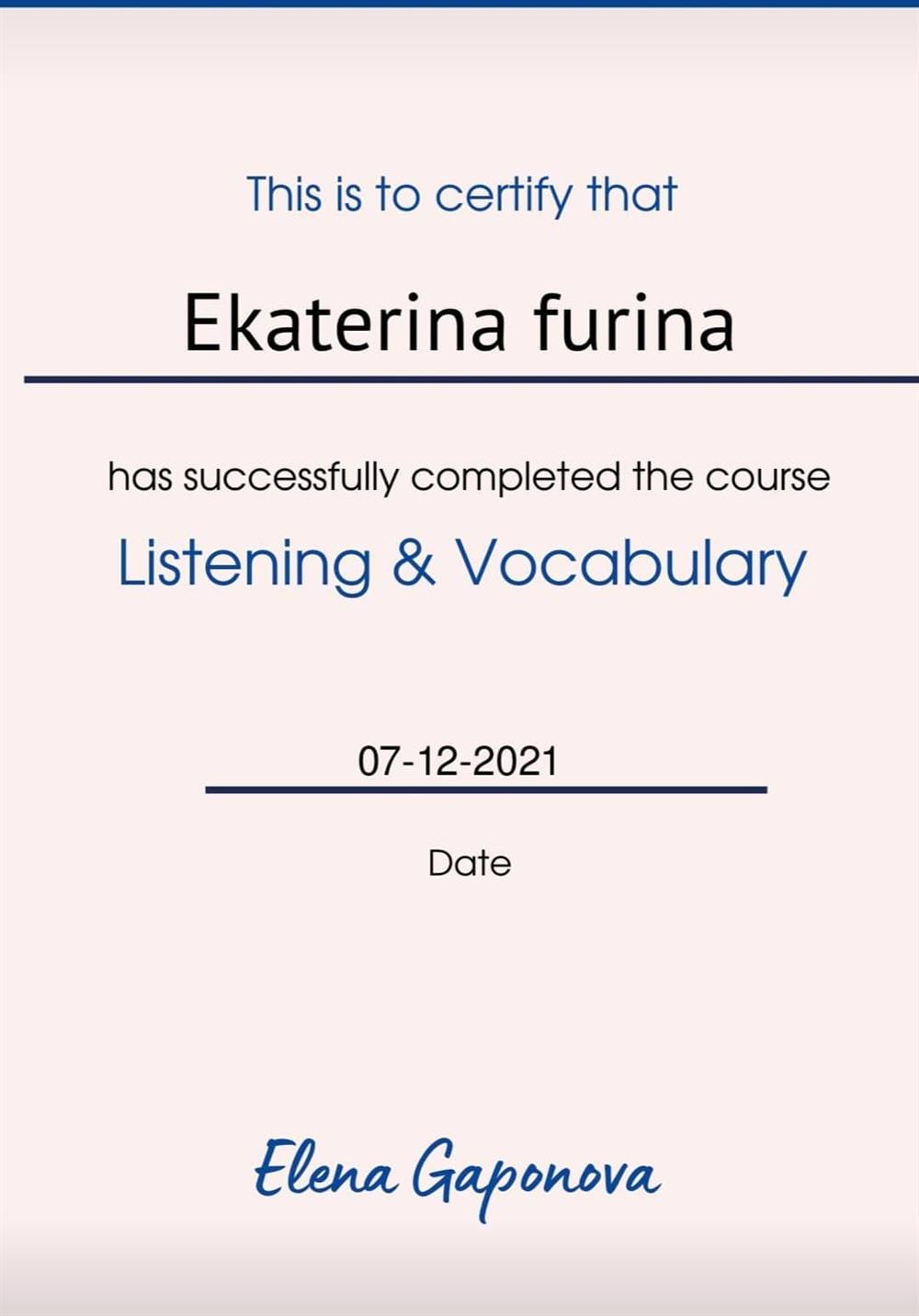 Сертификат. Listening and vocabulary course