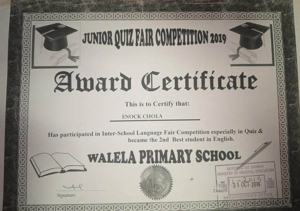 English competition certificate 