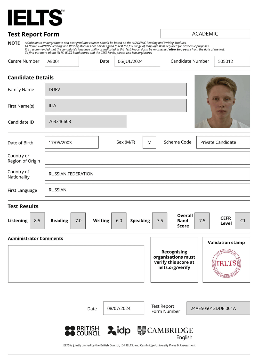 IELTS Certificate 