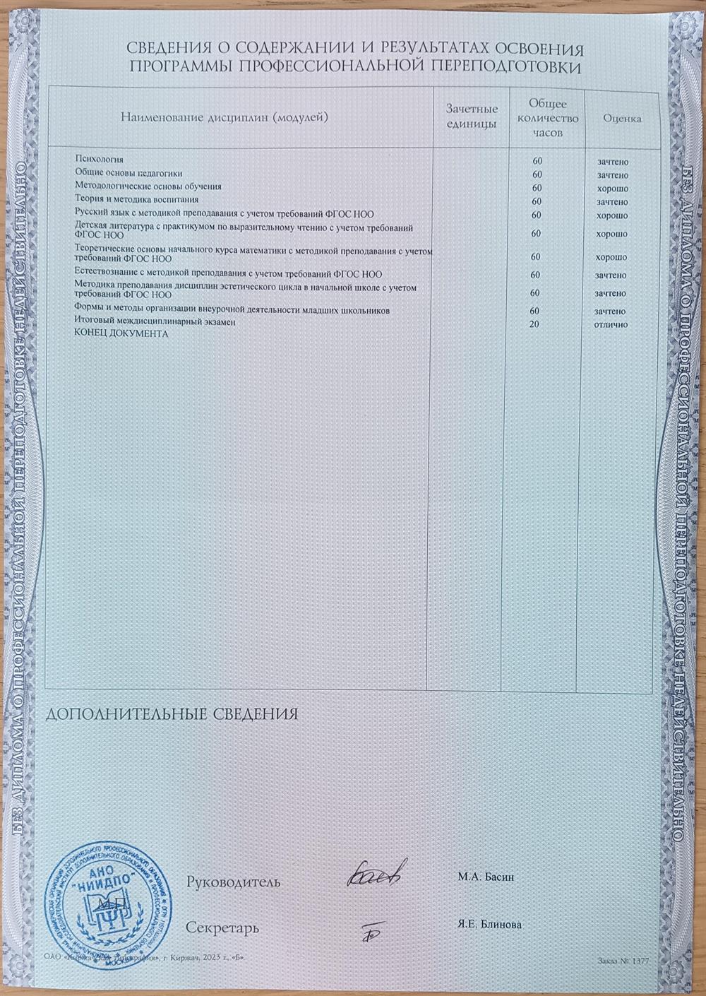 Приложение к диплому