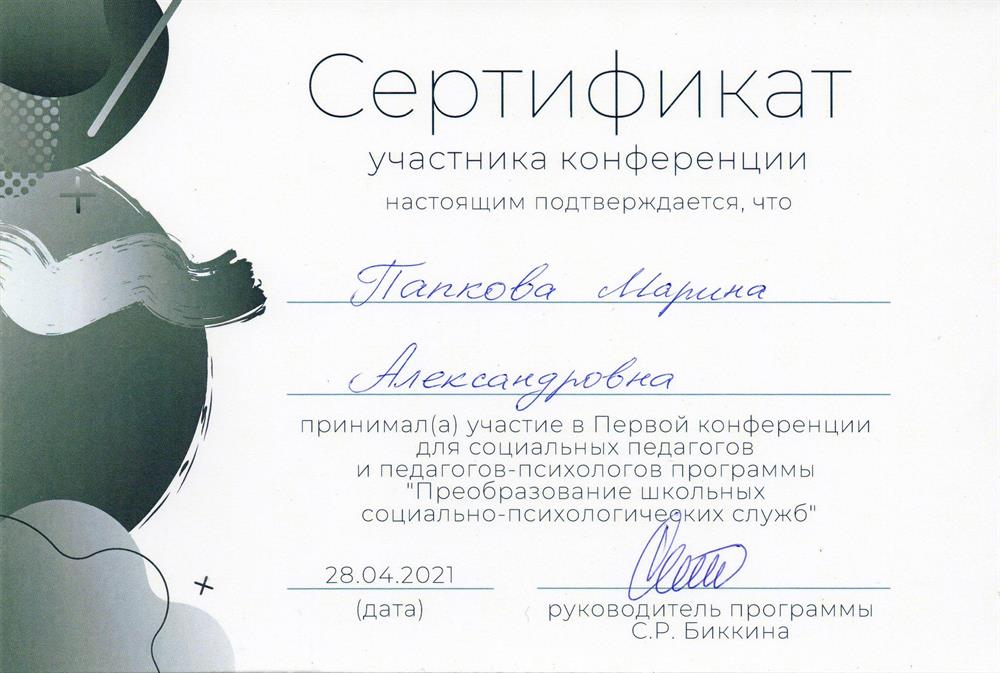 Сертификат. Участие в конференции
