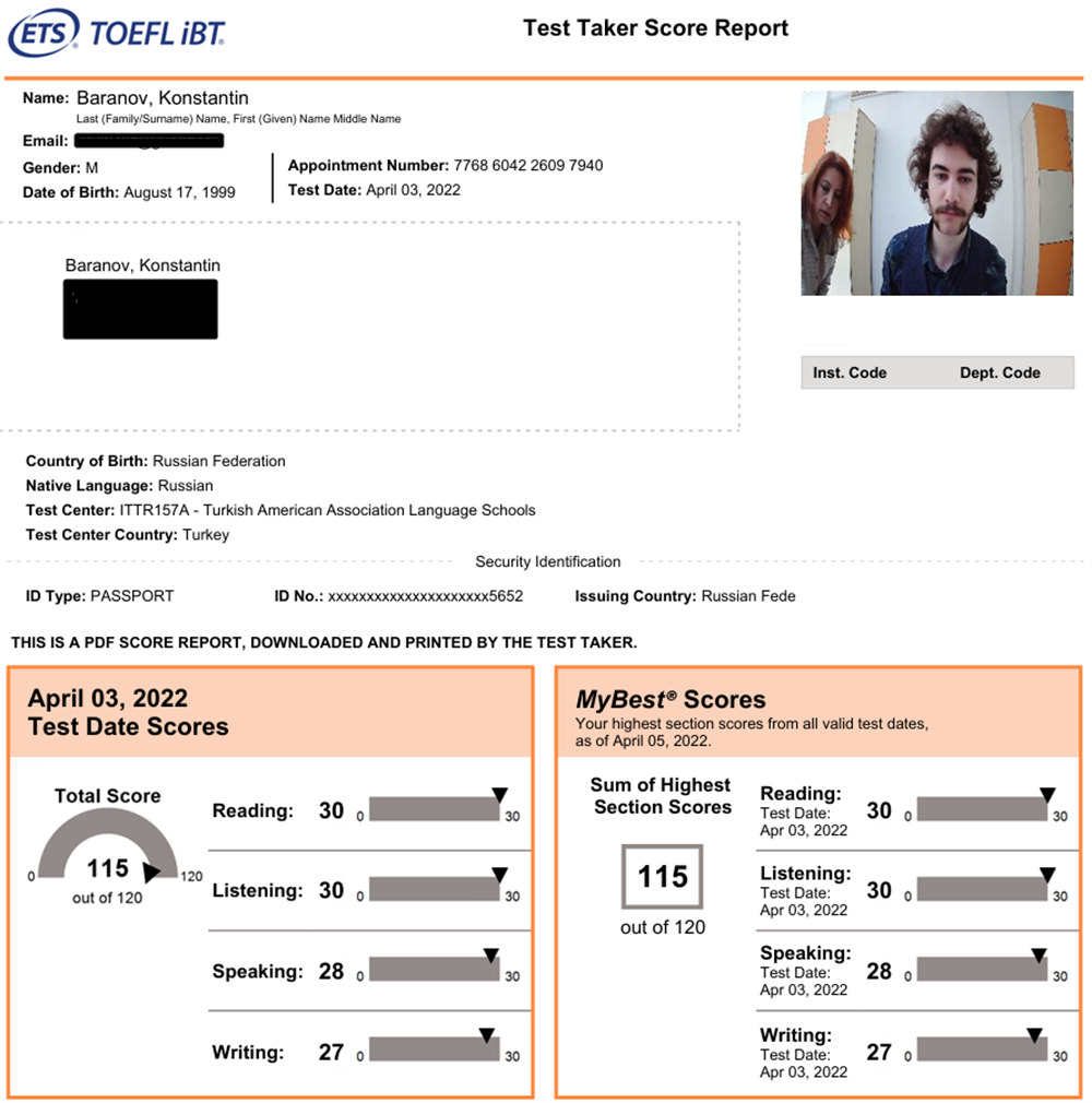 Сертификат TOEFL