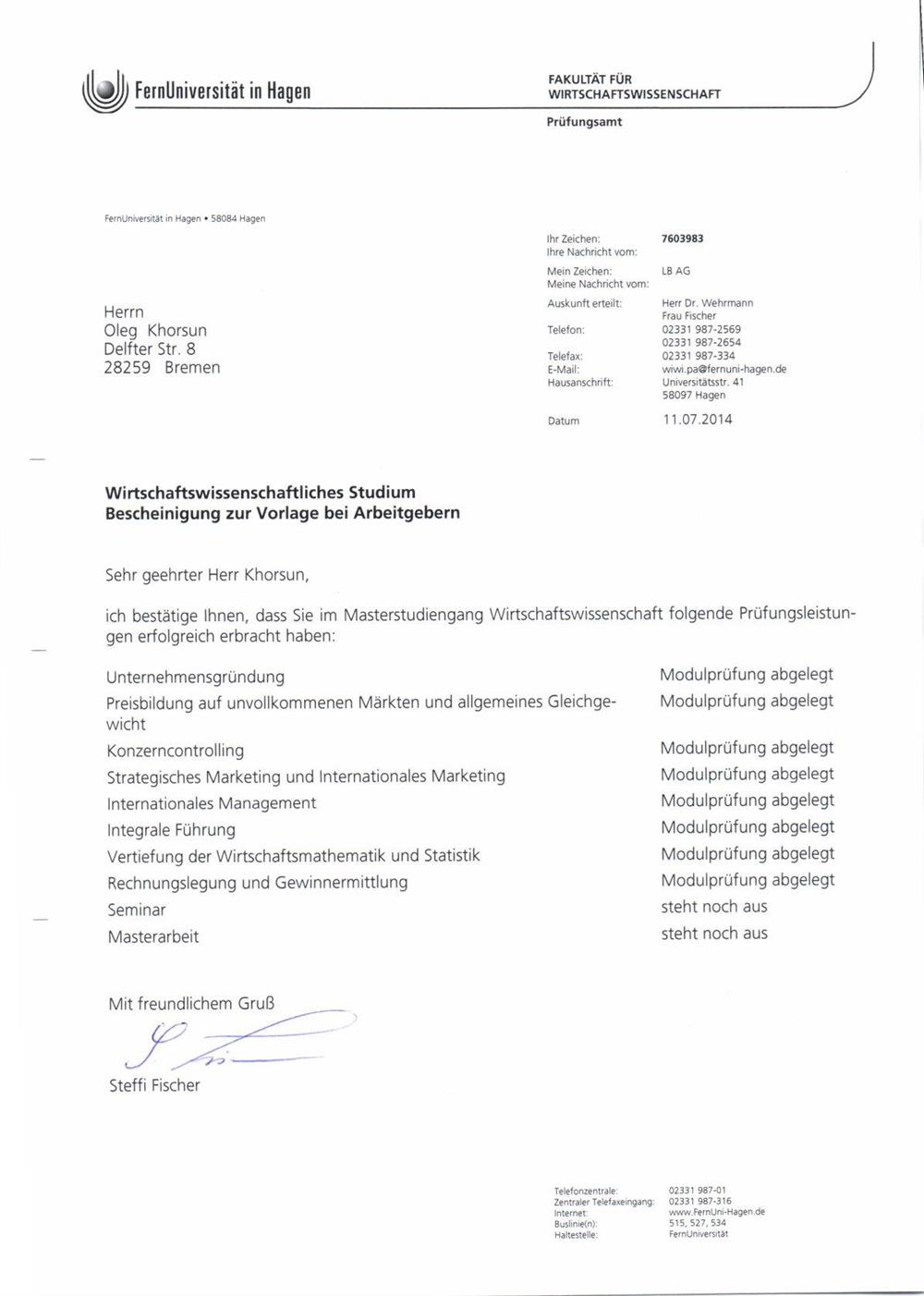 Studium Betriebswirtschaftslehre