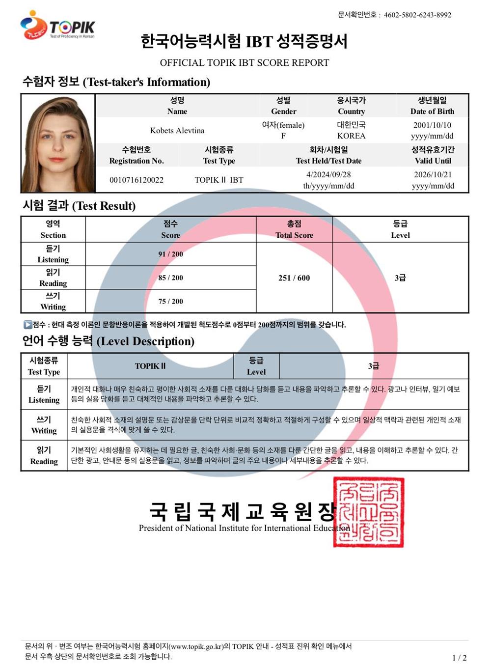 Official Topik exam score
