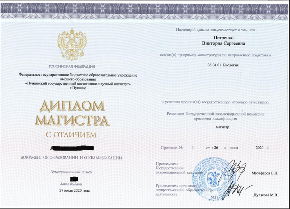 Диплом магистра с отличием