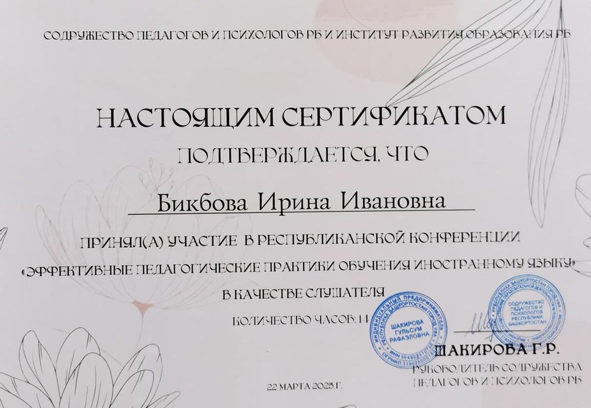 Сертификат участника Республиканской конференции 