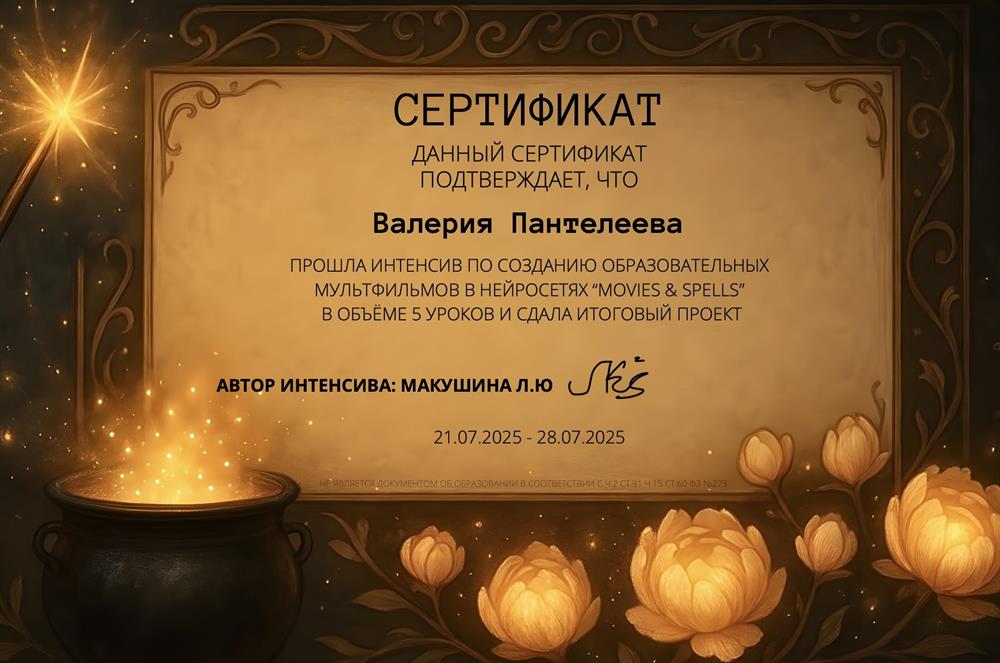 ?Сертификат о прохождении интенсива по созданию образовательных мультфильмов