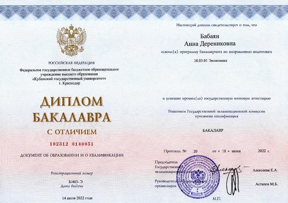 Диплом о высшем образовании