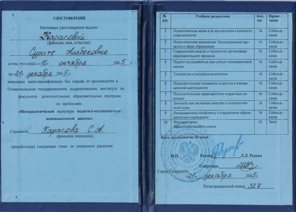 Удостоверение о повышении квалификации (английский язык)