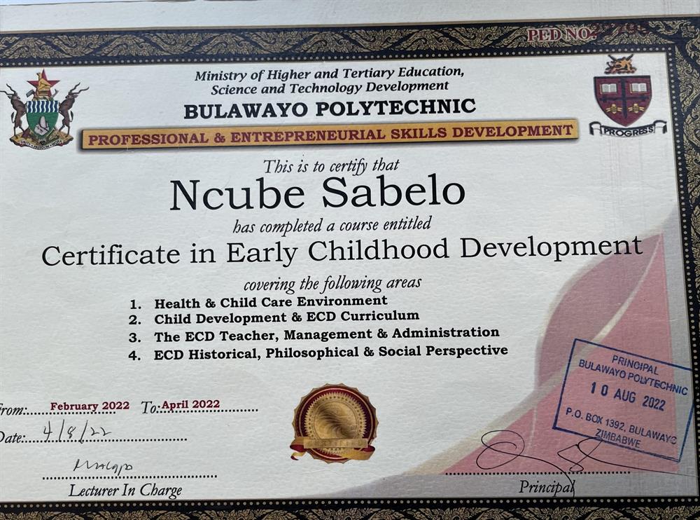 Certificate in Early Childhood Development 