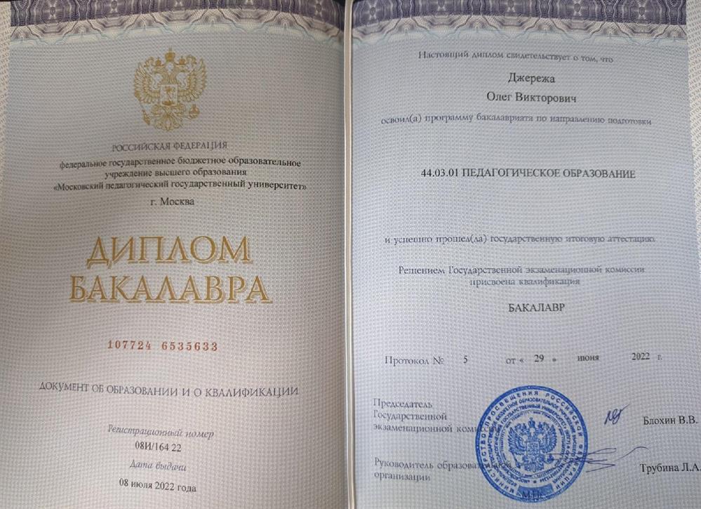 Диплом бакалавра. Направление подготовки: 44.03.01 - педагогическое образование. Профиль: история.
