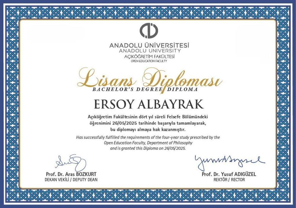 Anadolu University  Философия,  Бакалавр