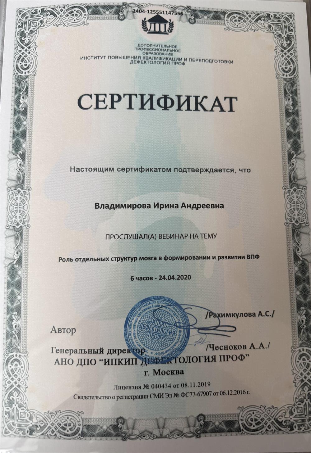 "Роль отдельных структур мозга в формировании и развитии ВПФ"
Дефектология Проф