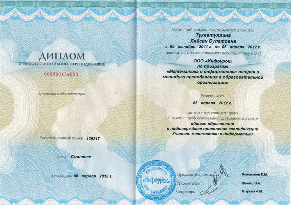 Диплом о ПП Математика и информатика