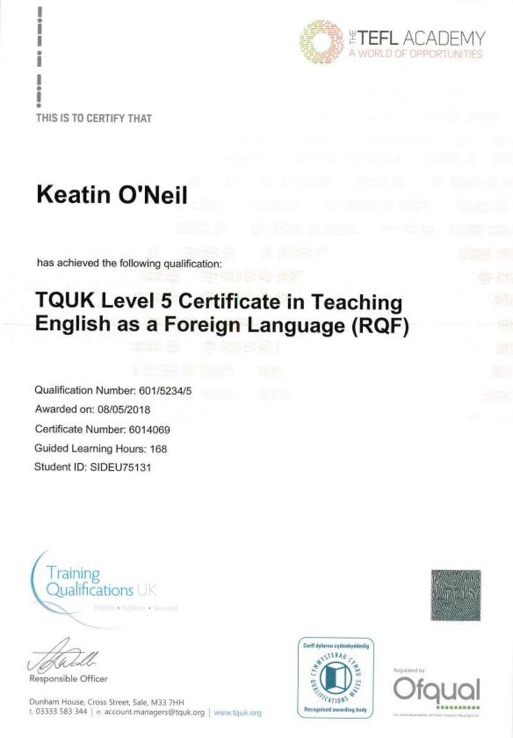 (TEFL) TQUK Level 5 Certificate in Teaching English as a Foreign Language (RQF)