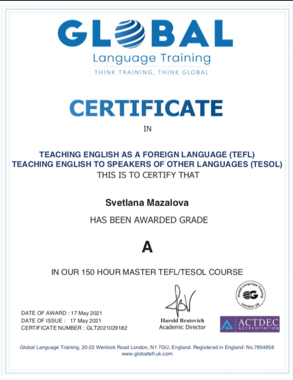 TEFL/TESOL Sertificate