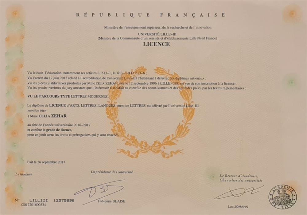 Licence de Lettres Modernes, Lille 3 