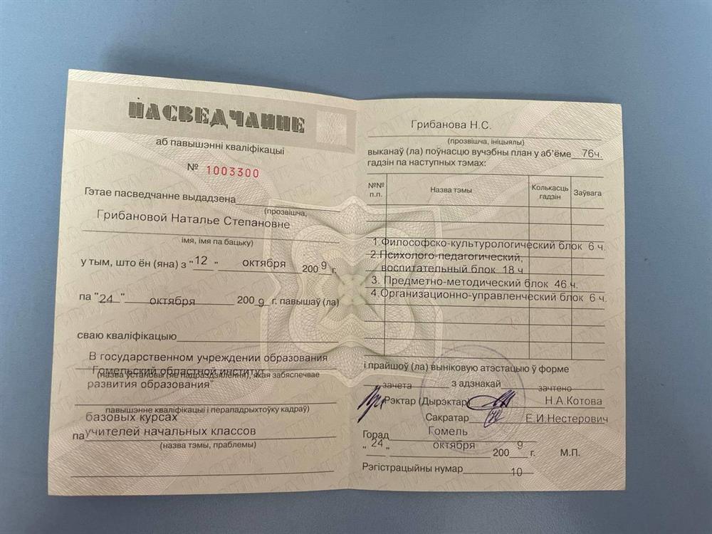 Диплом о повышении квалификации по направлению "Базовый курс для учителей начальных классов"