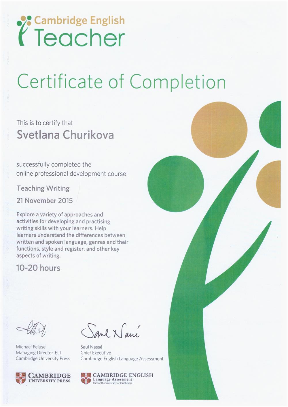 Oxford University Press, the professional development course "Teaching Writing"
