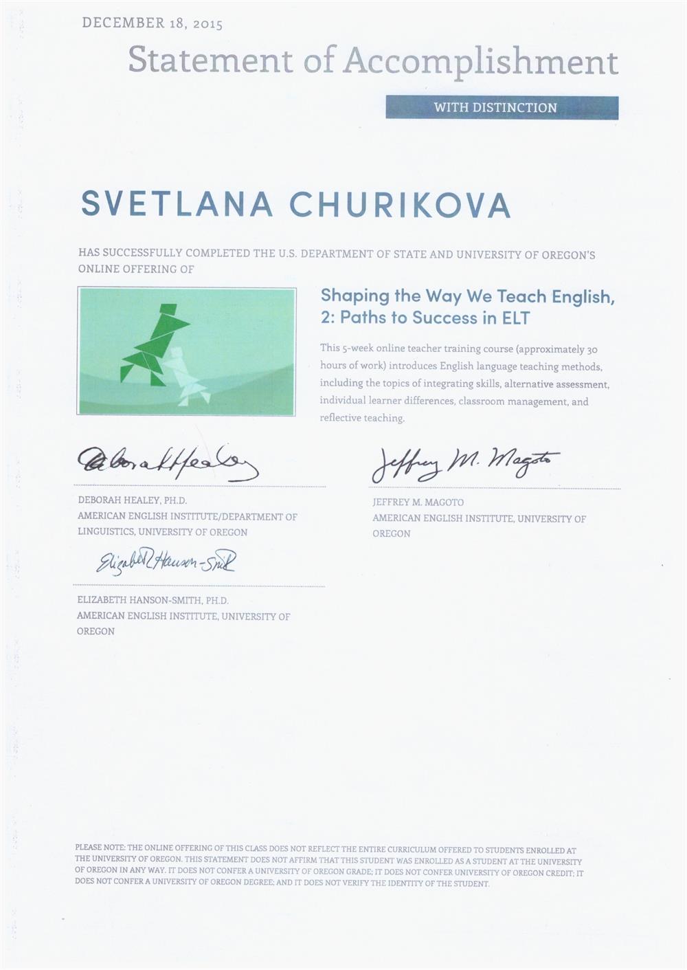 University Of Oregon, "Shaping the way we teach English: Paths to success in ELT"