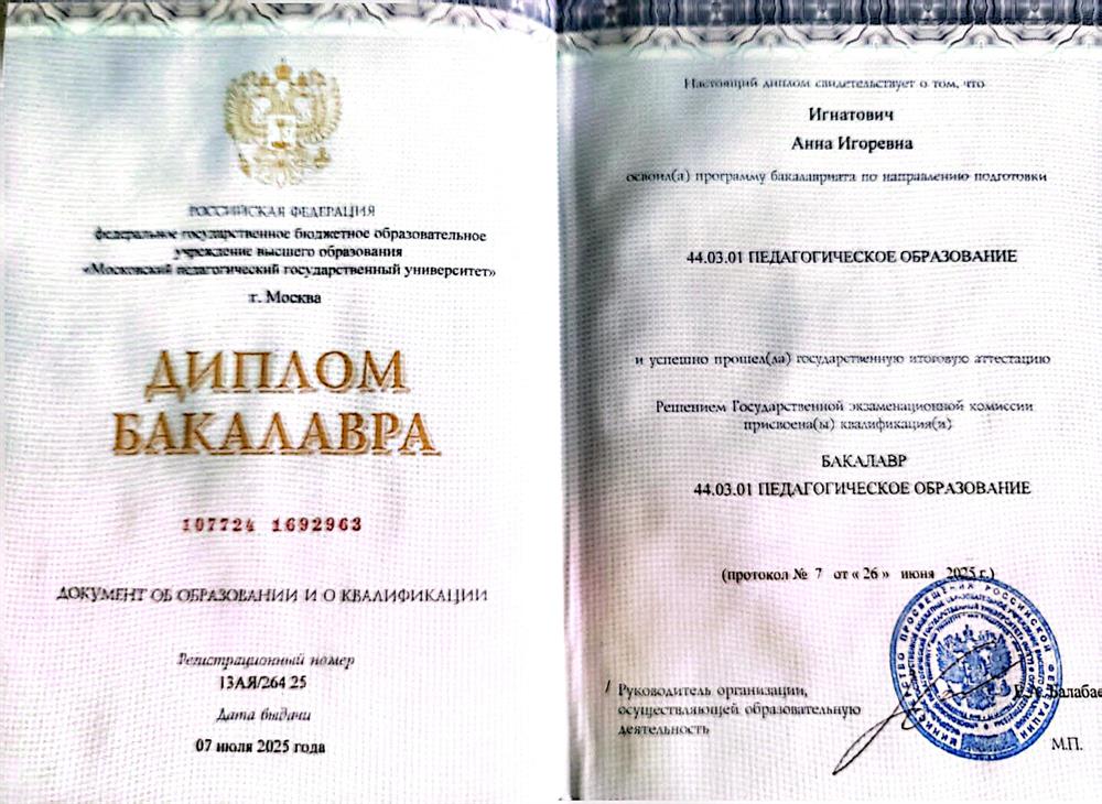 Диплом бакалавра по педагогическому образованию. Направление: иностранный язык (английский) 