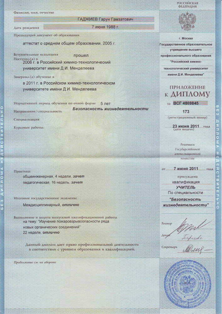 Приложение к диплому