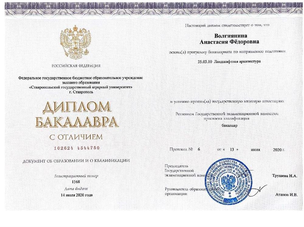 Диплом бакалавра с отличием - 2020г