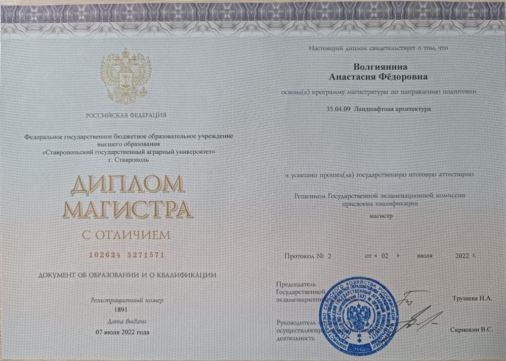 Диплом магистра с отличием - 2022г.