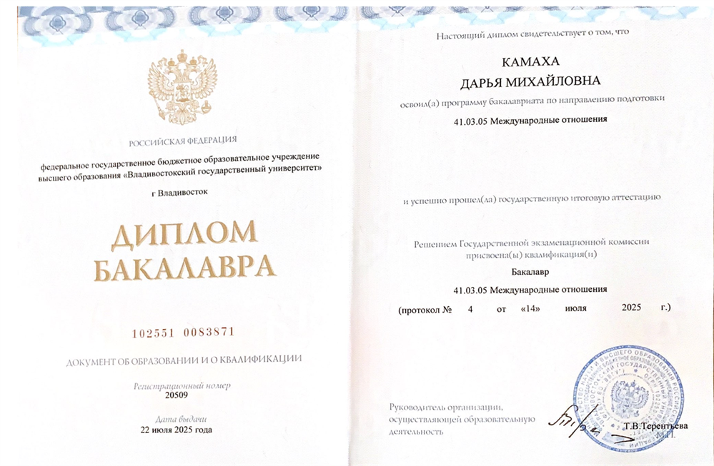 Диплом о высшем образовании; Международные отношения
