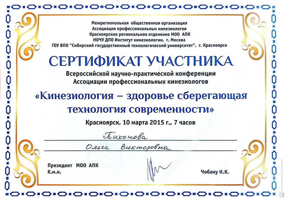 Сертификат участника научно-практической конференции 