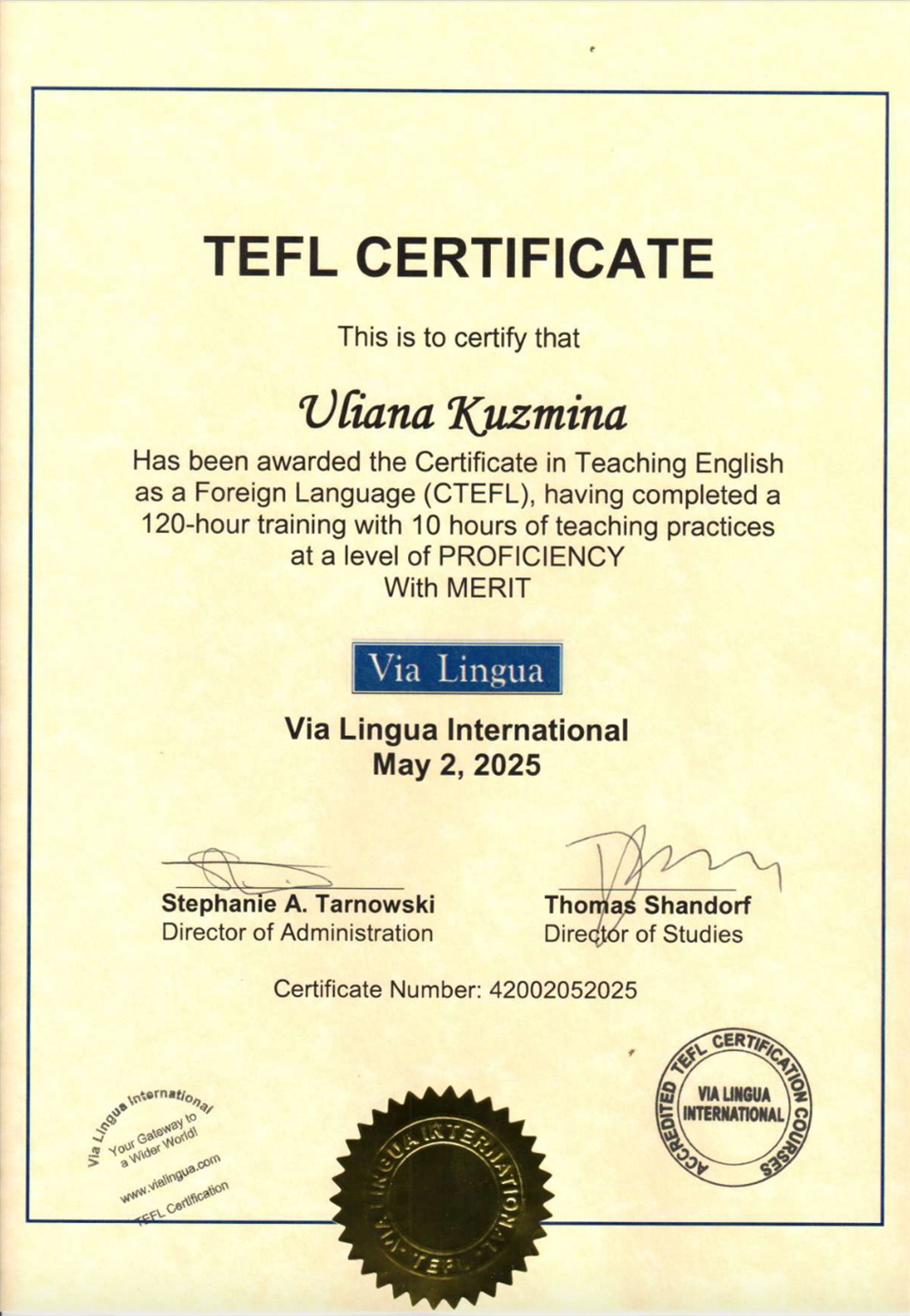 Международный сертификат TEFL с отличием: преподавание английского языка как иностранного