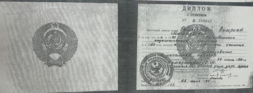 Диплом об окончании Избербашского педучилища.