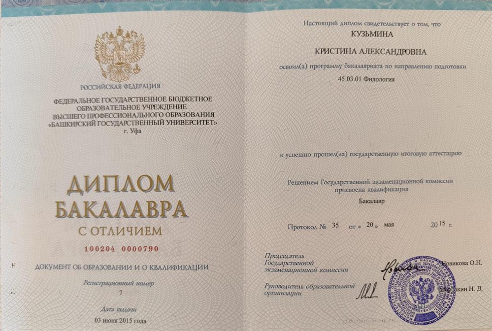 Диплом бакалавра по направлению подготовки 45.03.01 Филология (Английский язык и литература)