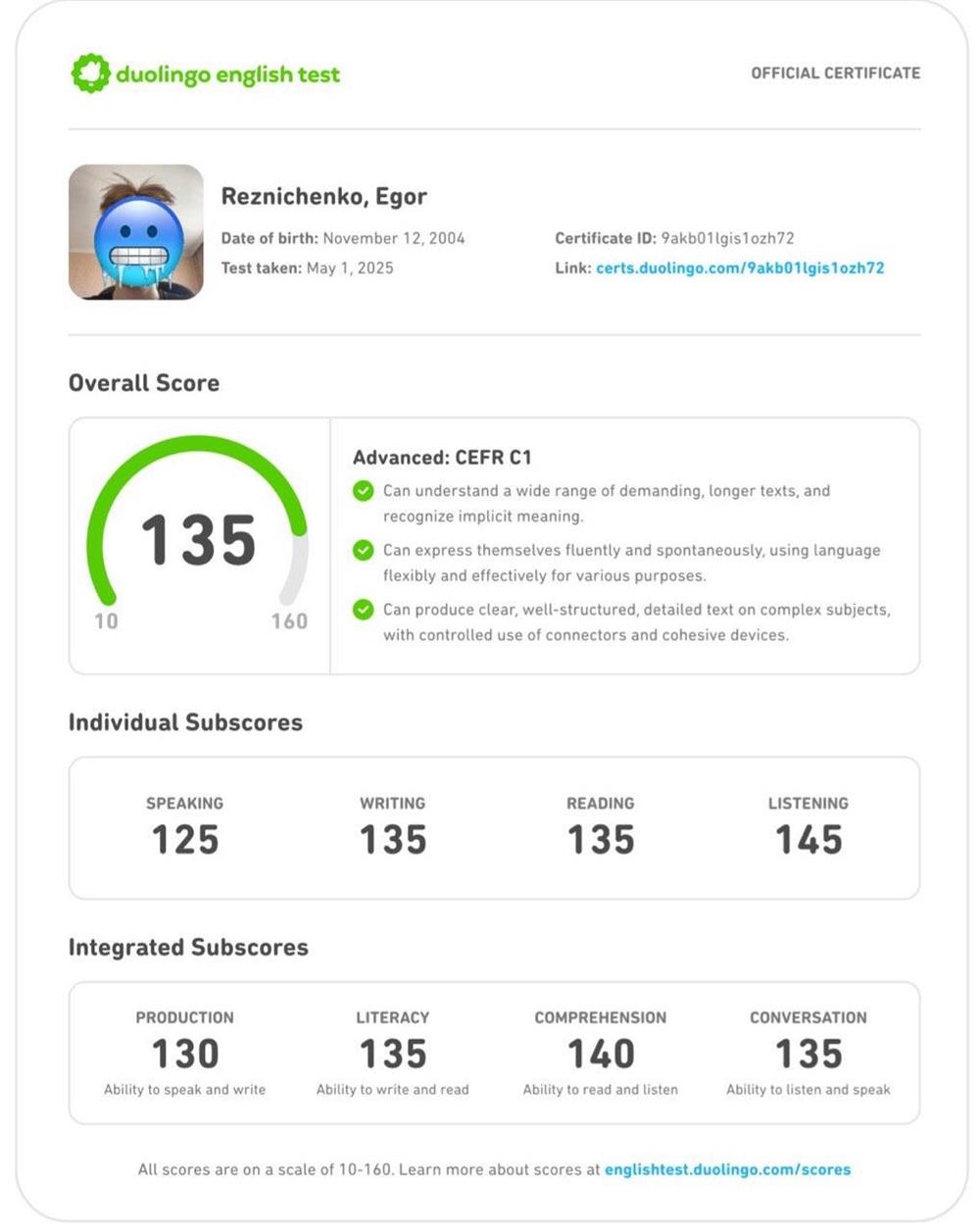 Сертификат Duolingo English Test 2025