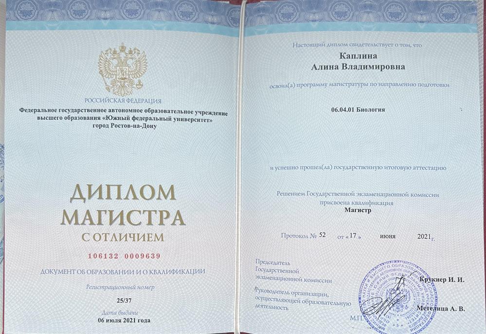 Диплом магистра с отличием