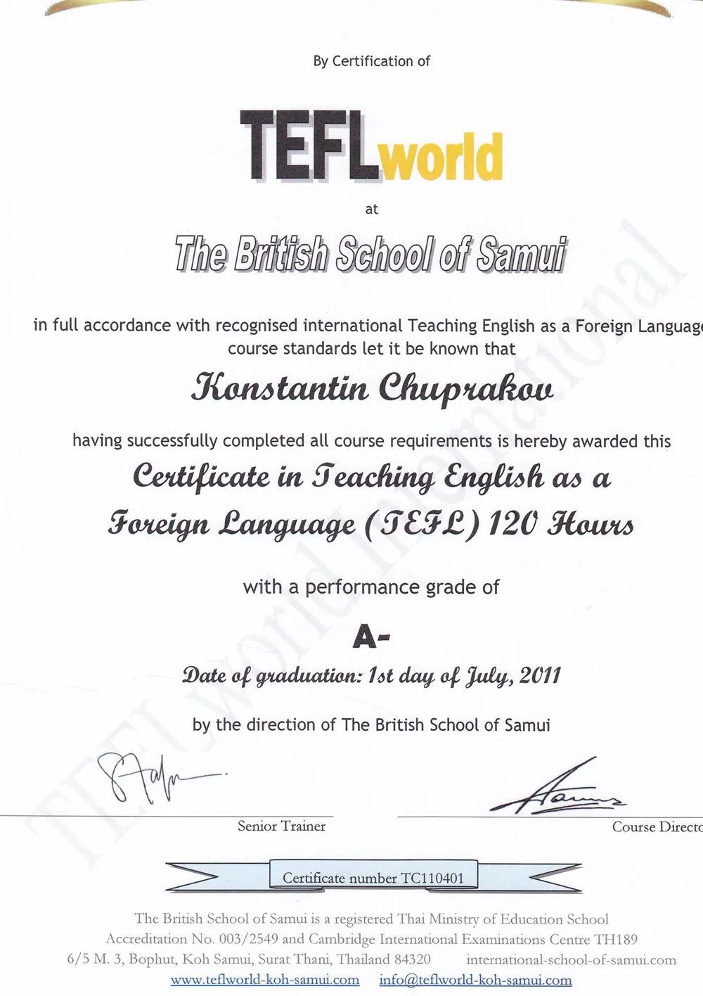 TEFL - teaching English as a Foreign language