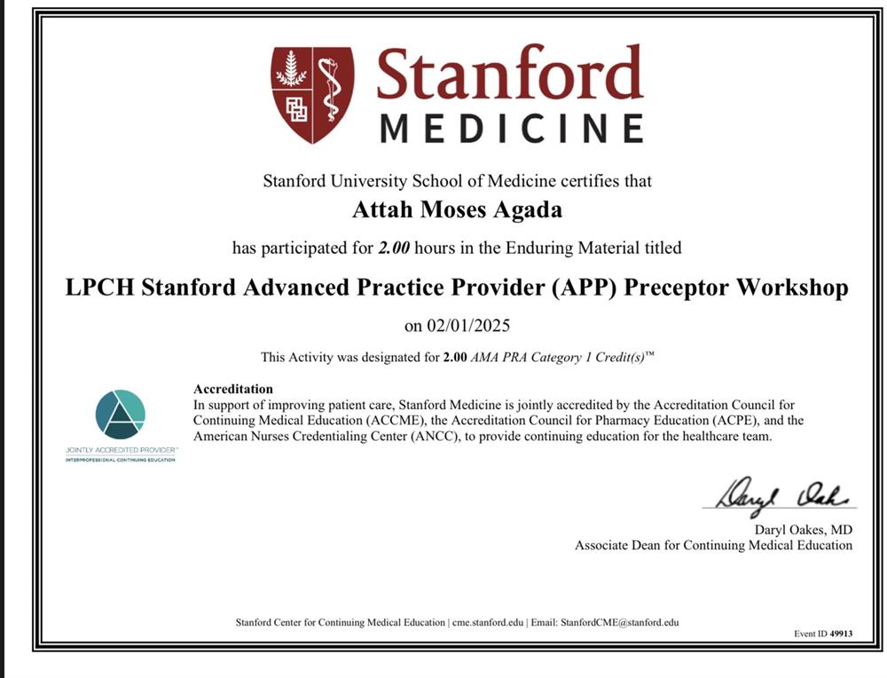 LPCH Stanford Advanced Practice Provider (APP) Preceptor Workshop 