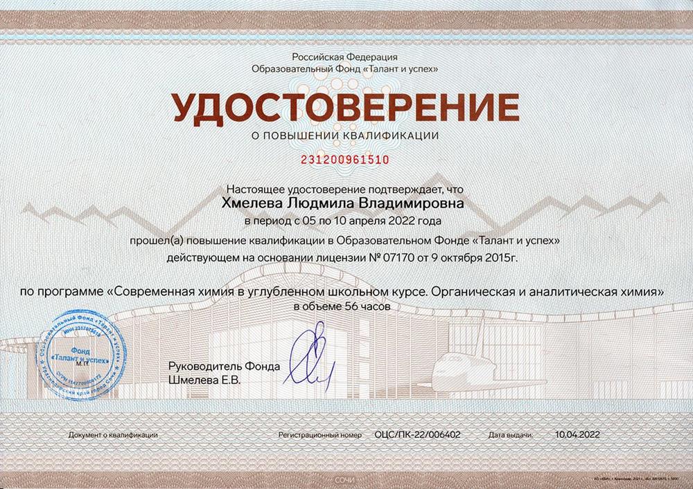 Удостоверение о повышении квалификации 