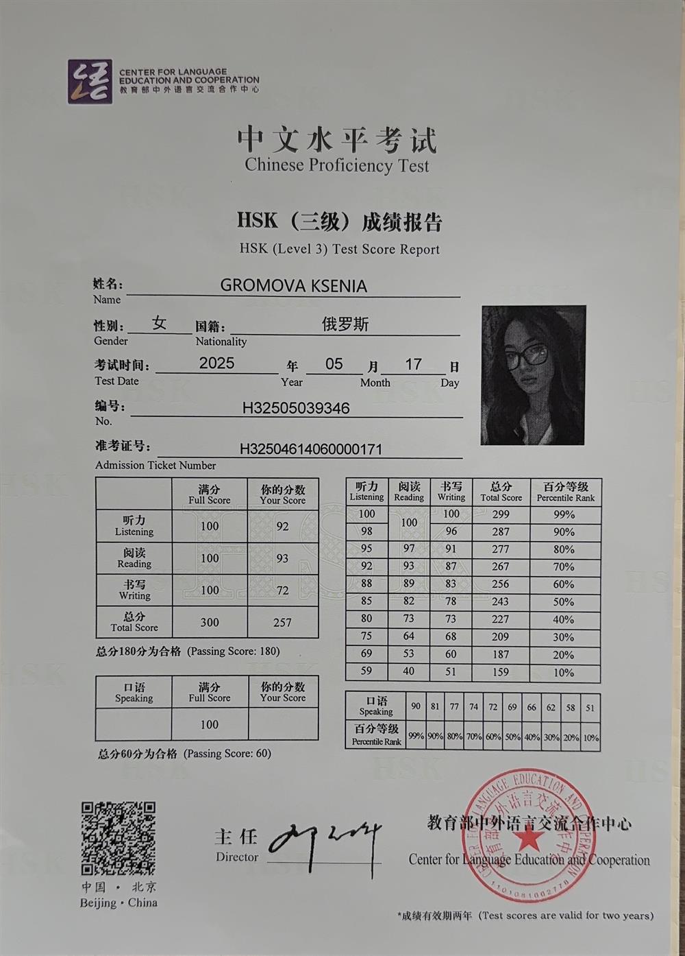 сертификат HSK3
